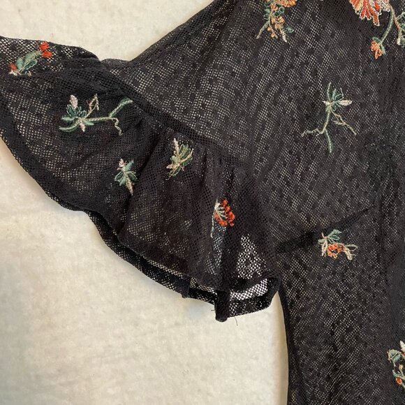 Anthropologie Maeve Embroidered Cadiz Sheer Floral Short Sleeve Top Keyhole Back - Picture 5 of 12